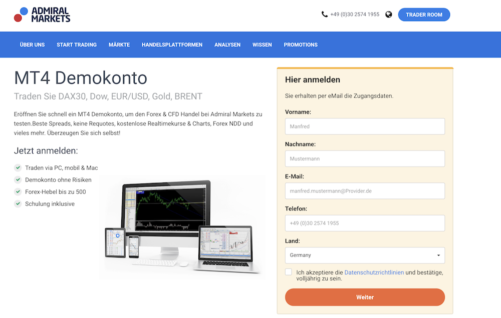 STP Broker Test Admiral Markets Demokonto